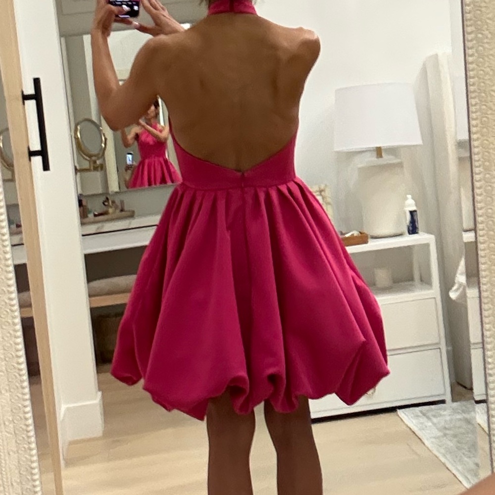 Mac Duggal High Nech Sleeveless Bubble Hem Mini Dress Fuchsia Size 2 - Picture 17 of 17